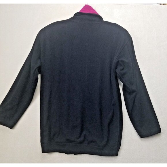 I.magnin design studio 100% merino wool black women's M open front sweater italy - Picture 2 of 11